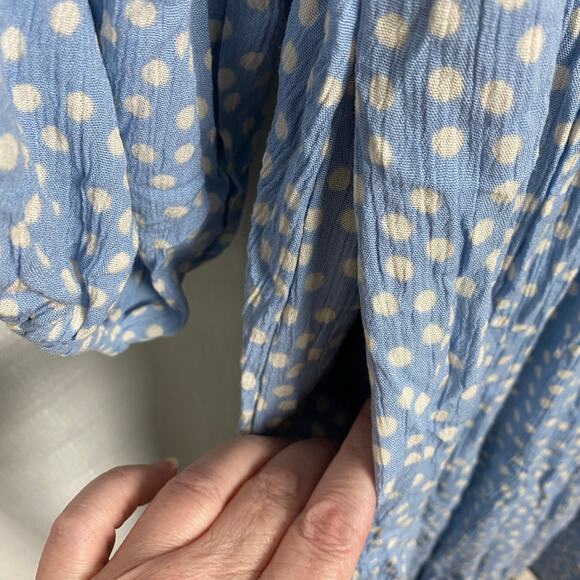 Torrid Blue Dot Smocked Bodice Crinkle Gauze Midi Dress Sz.2 - Picture 10 of 16